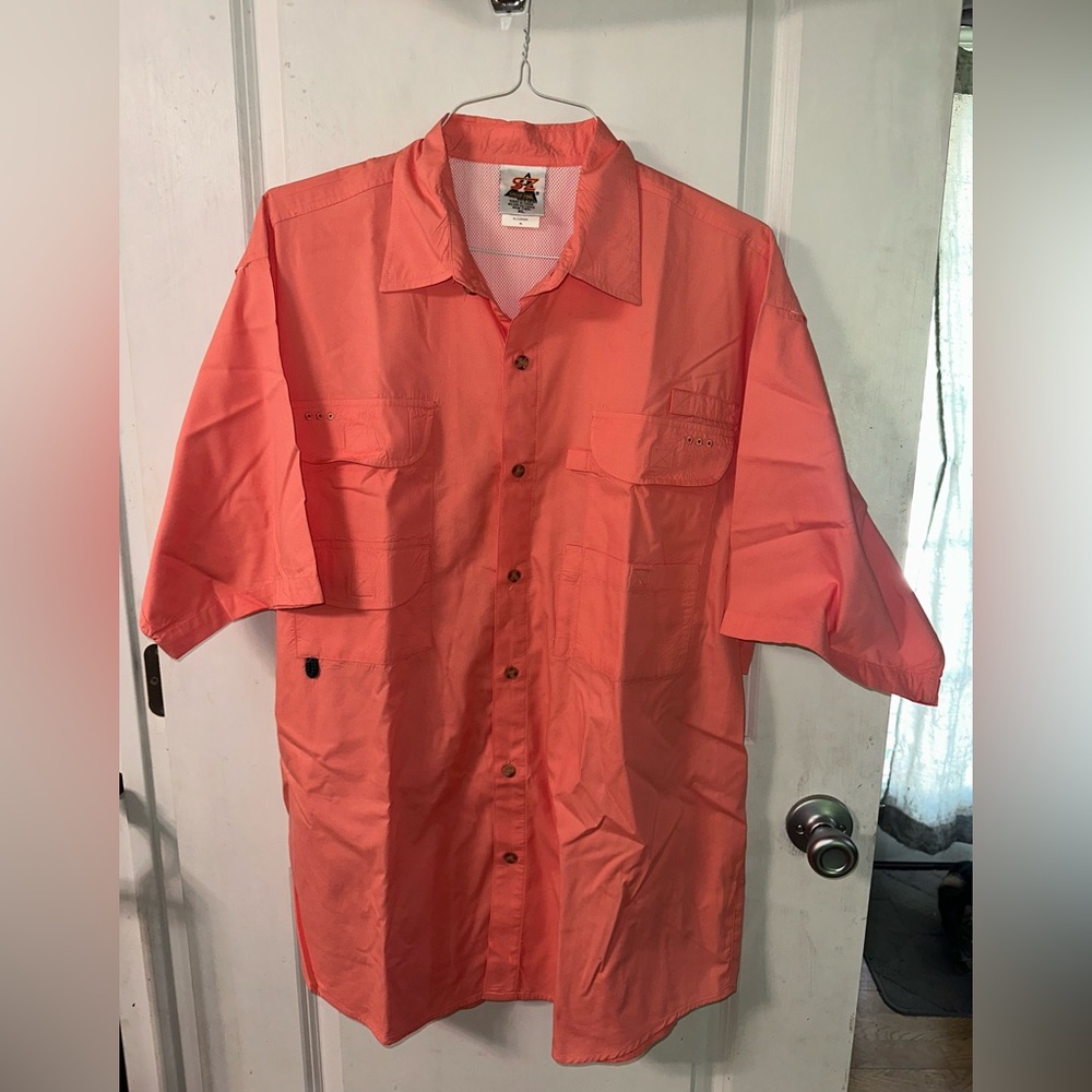 Coral/Orange Button-Up Short Sleeve Vented Fishing Shirt